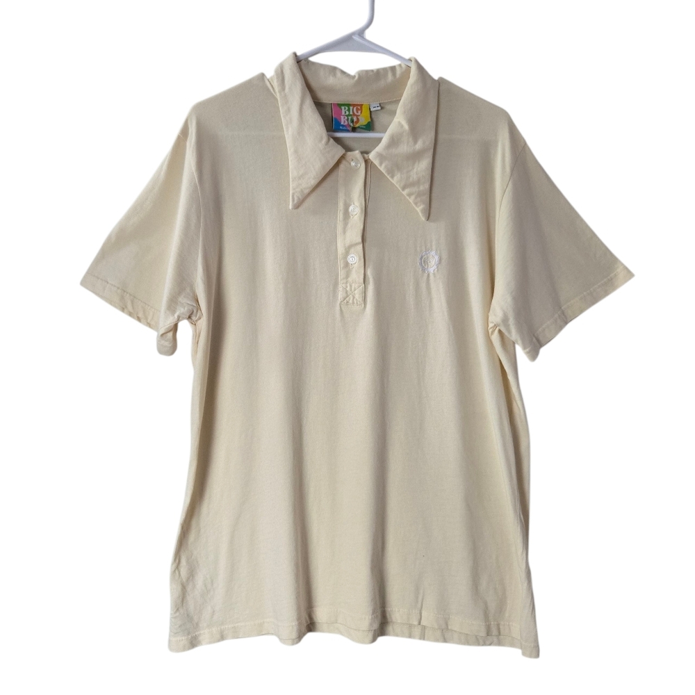 Discontined Big Bud Press Retro Camp Collar Polo Shirt Cotton Logo Made In USA
